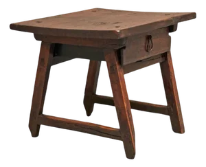 Antique Primitive Side Table with Drawer in Wood and Wrought Iron