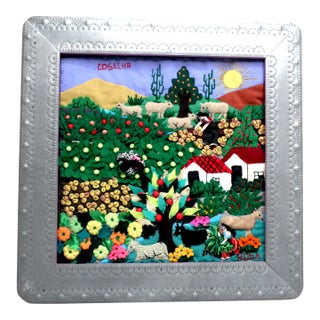 Vintage Framed Peruvian Arpillera Textile Folk Art – "Cosecha" Harvest Season For Sale
