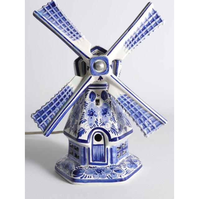 Dutch Delft Blue Windmill Table Lamp For Sale - Image 3 of 12