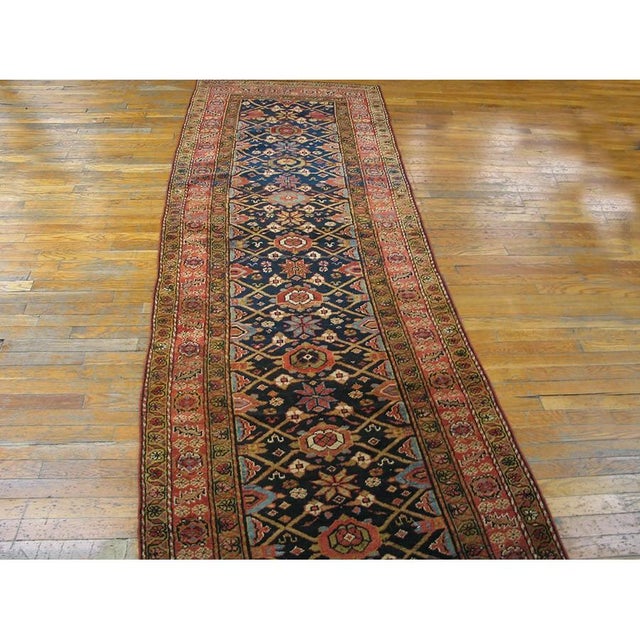 1890s Blue Navy Traditional Antique Runner Tribal Geometric Kurdish Wool Rug For Sale - Image 4 of 7