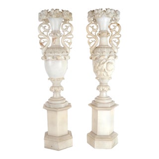 Monumental Alabaster Vases - A Pair For Sale