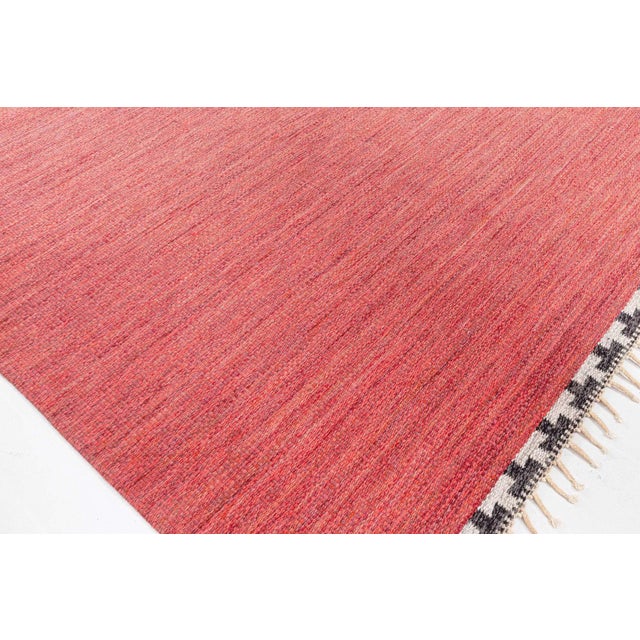 Textile Doris Leslie Blau Scandinavian Vintage Abstract Brick Red Flatweave Wool Carpet For Sale - Image 7 of 9