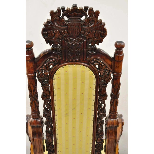 Late 20th Century Renaissance Gothic Style Large Figural Lion Carved Wood Paw Feet Throne Chair For Sale - Image 11 of 12