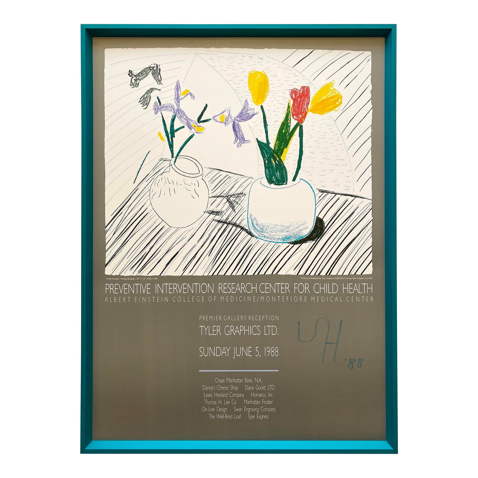 版画 Ake Holm lithograph #81 David med harpan david-hockney-vintage-1988-