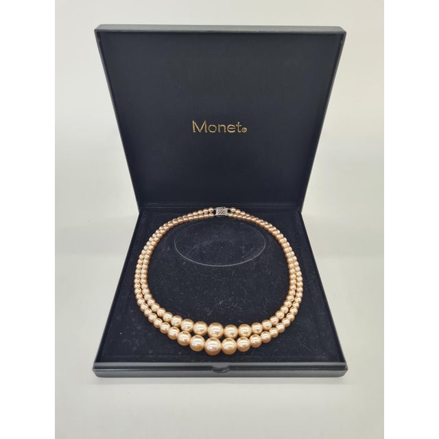 Double-Strand Faux Pearl Necklace from Monet, 1960s For Sale - Image 4 of 9