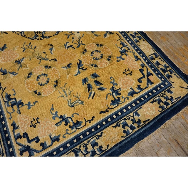 Yellow 1820s Yellow Medallion Antique W. Chinese Qing Ningxia Knooted Room Size Rug For Sale - Image 8 of 10