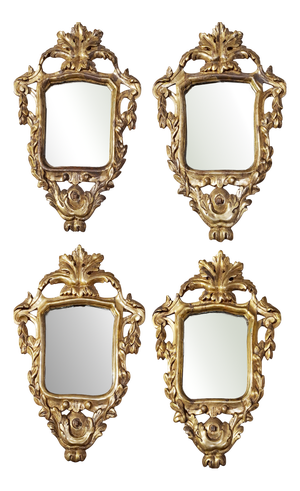 Small Antique Gilded Mirrors from Piedmont, 1700s, Set of 4
