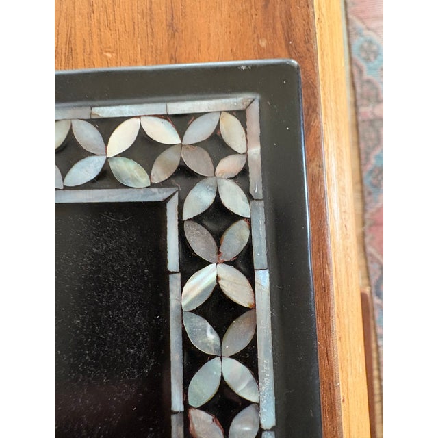 Black Set of Four Chinese Japonisme Black Lacquer Panels With Dimensional Mother-of-Pearl Inlay, Figural Pastoral Scenes For Sale - Image 8 of 12