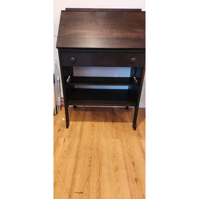 Antique Arts & Crafts MIssion Style Quarter-Sawn Oak Slant Secretary Desk For Sale - Image 16 of 16