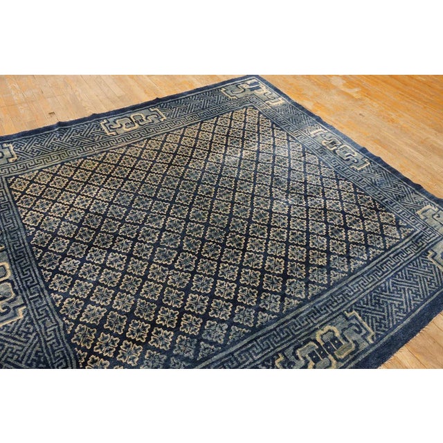 Navy Blue 1920s Antique Square Blue Geometric Greek Key Chinese Baotou Wool Pile Rug For Sale - Image 8 of 12