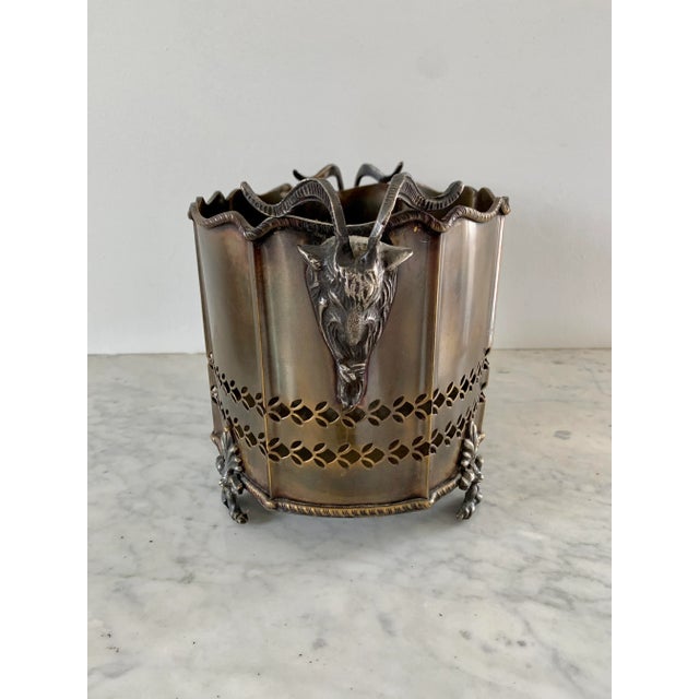 Metal Neoclassical Brass Cachepot Planter With Ram's Heads For Sale - Image 7 of 9