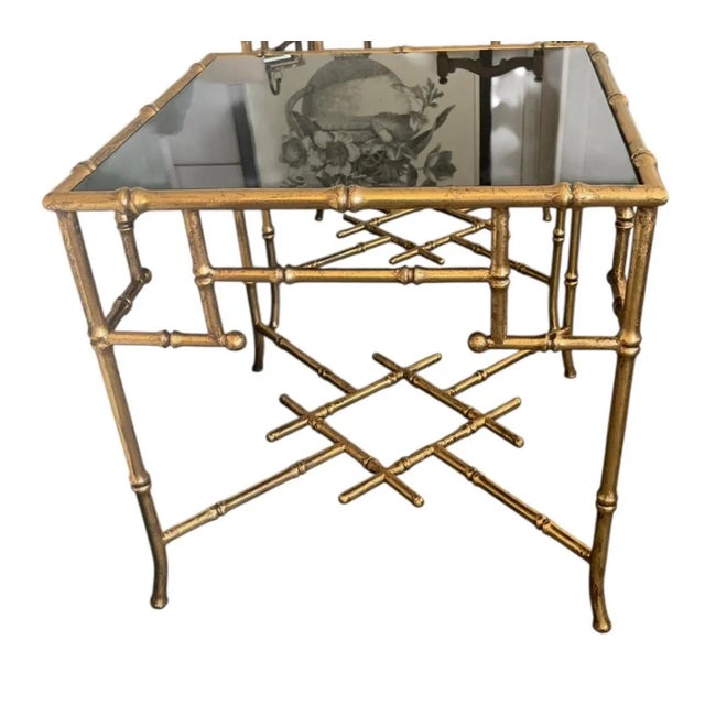 Hollywood Regency Hollywood Regency Gold Faux Bamboo Side Table For Sale - Image 3 of 5