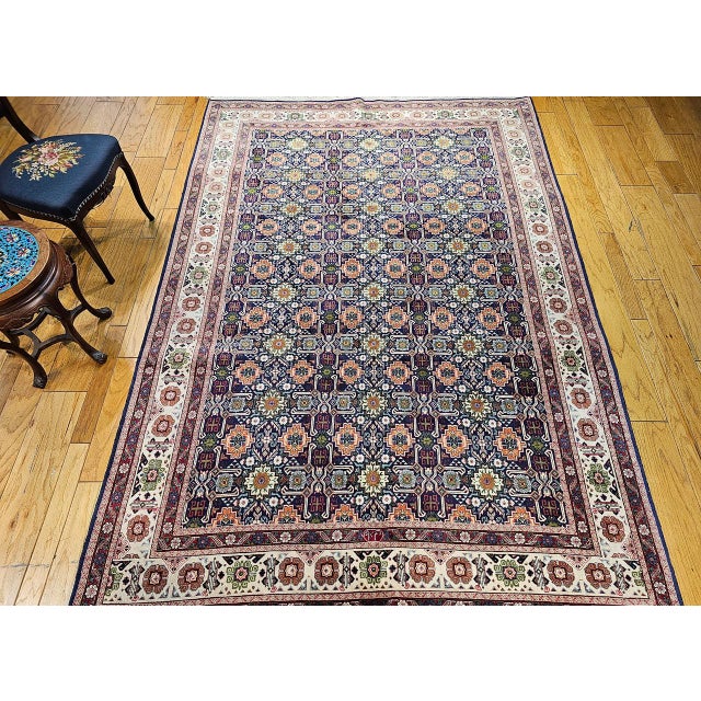 Textile Vintage Persian Tabriz Afshan Rug, Hand-Knotted Wool, Allover Caucasian Shirvan Pattern, Navy & Ivory, 7x10 For Sale - Image 7 of 18