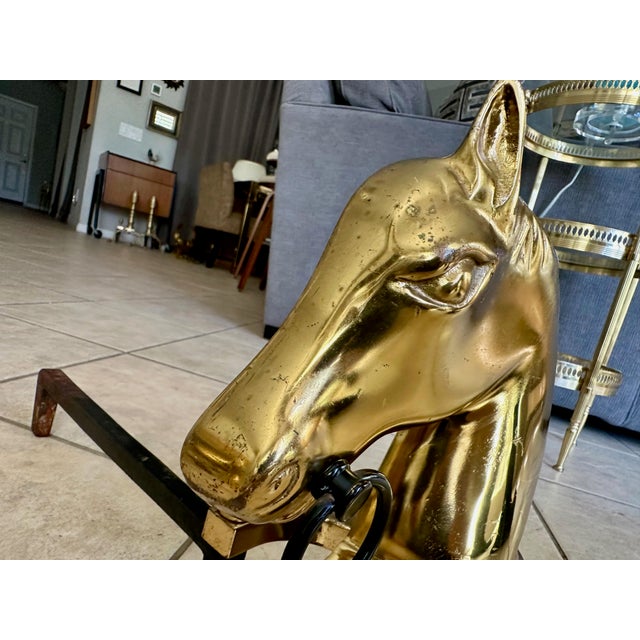 Pair of Brass and Iron Horse Equestrian Andirons For Sale - Image 9 of 18