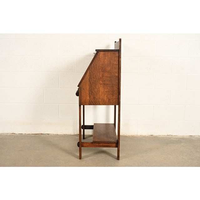 Stickley Brothers Style Antique Mission Oak Arts & Crafts Drop Front Secretary Desk, Circa 1910 For Sale - Image 15 of 18