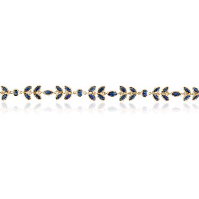 VR Jewels 14k Yellow Gold 7.01ct Marquise Blue Sapphire Vine Leaf Link Bracelet For Sale - Image 4 of 17
