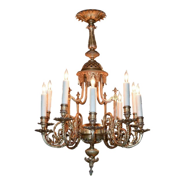 1940s French Bronze Chandelier For Sale