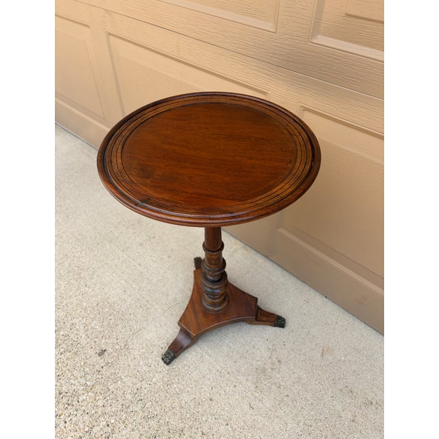 English Antique Regency Solid Walnut Round Side Table, Early 20th Century For Sale - Image 3 of 11