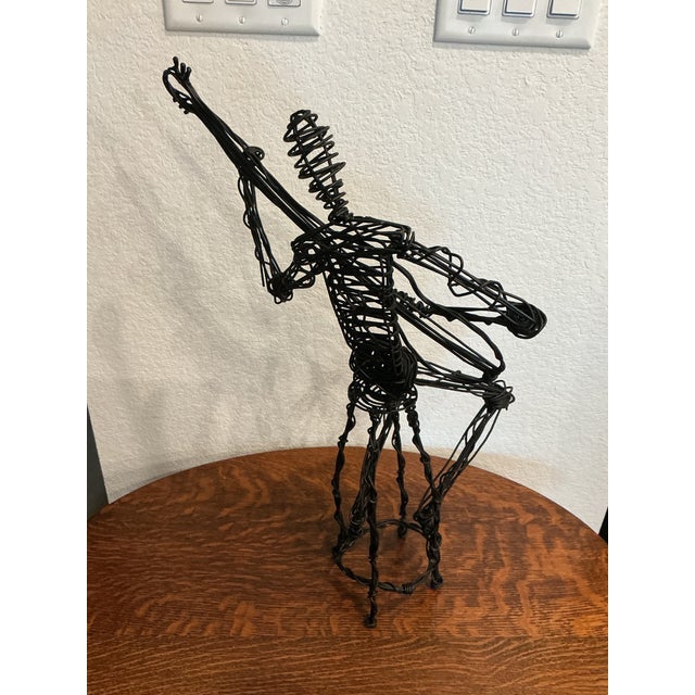 1990s Contemporary Seated Band Player Black Wire Metal Art Sculptures For Sale - Image 5 of 7