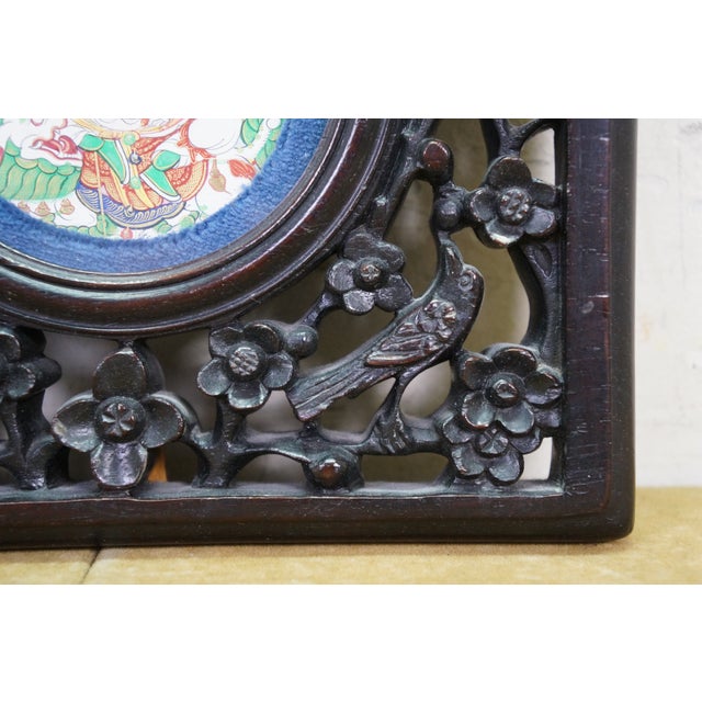 Antique Tibetan Namtose Buddhist Deity of Wealth Rosewood Wall Plaque 10" For Sale - Image 9 of 9