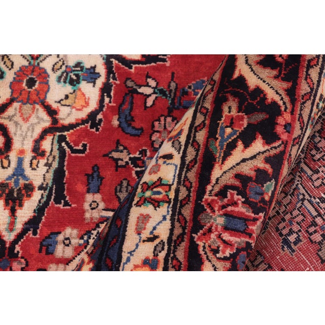 Red Shabby Chic Persian Red/Blue Wool Rug - 6'7'' X 9'10'' For Sale - Image 8 of 10