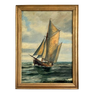 Vintage Signed Sailing Ship Seascape Oil Painting For Sale