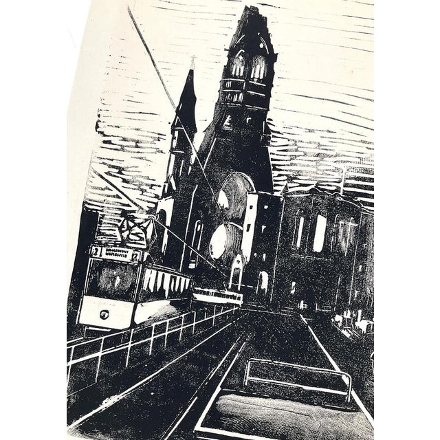 Mid-Century Modern Walter Kalot, Street View of West Berlin at the Memorial Church, 1956, Linocut For Sale - Image 3 of 13
