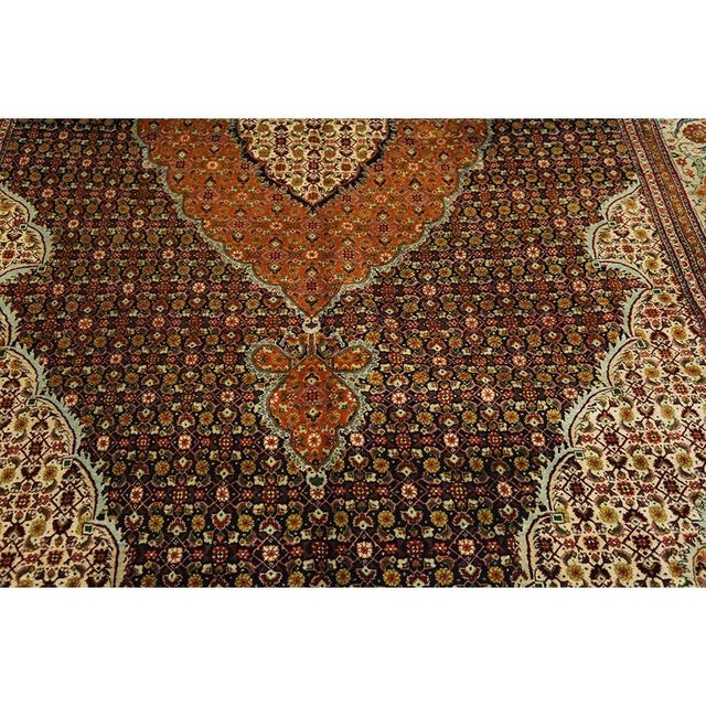 1940s Blue Navy Floral Diamond Medallion Antique Tabriz Knotted Wool Carpet Rug For Sale In New York - Image 6 of 7