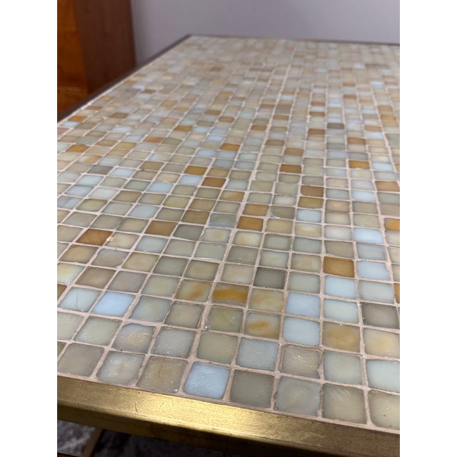 Union-Made Mosaic Tile Top Brass-Tone Console Table, Vintage For Sale - Image 9 of 12