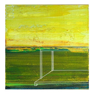 Rebecca Koury Original "Golden Landscape" Gold Olive Diptych Contemporary Abstract Painting, Acrylic on Canvas, Carmel California Art, 2019 For Sale