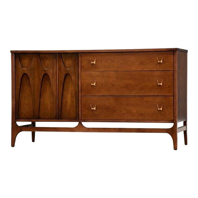 1960s Refinished Broyhill Brasilia 54” Walnut Dresser Credenza For Sale
