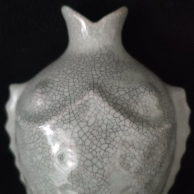 Early 20th Century Chinese Ceramic Vase,Guan Ware Celadon Glaze Porcelain Vase HandCarved Fish Pattern For Sale - Image 5 of 10