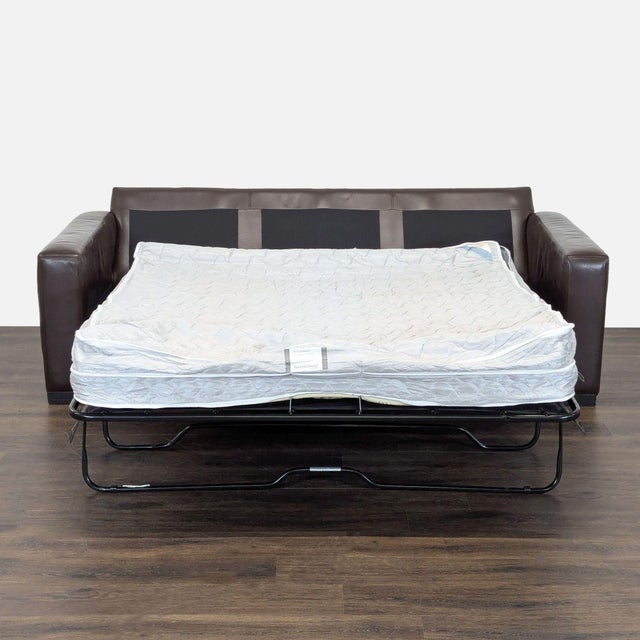 2010s Room & Board Brown Leather Sleeper Sofa With Pull-Out Bed For Sale - Image 5 of 12