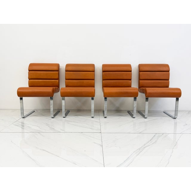 Set of 4 Lugano Chairs in Cognac Leather, I4 Mariani for Pace Collection, 1970's For Sale - Image 13 of 13