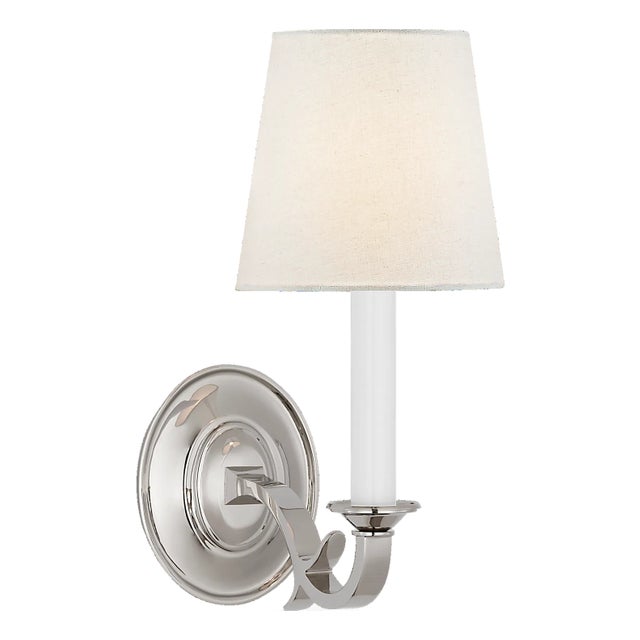 Thomas O'Brien for Visual Comfort Signature Channing Single Sconce in Polished Nickel with Linen Shade For Sale