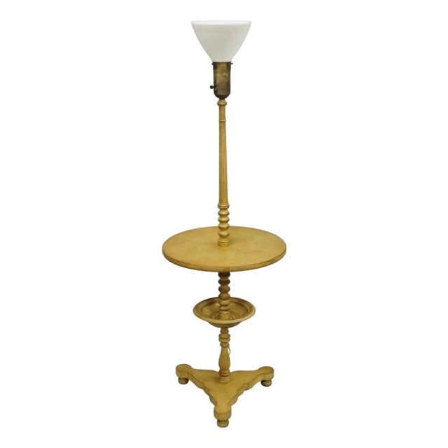 Vintage French Country Carved Wood Candlestick Tea Table Pedestal Floor Lamp For Sale