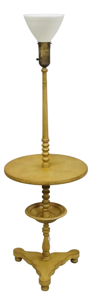 Vintage French Country Carved Wood Candlestick Tea Table Pedestal Floor Lamp