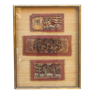 Antique Framed Carved Wood Relief Chinese Panels For Sale