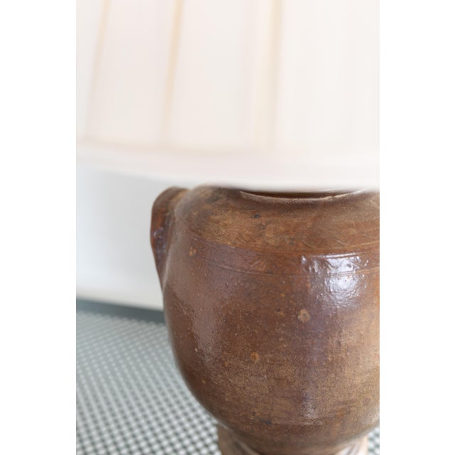 Early 20th Century Vintage Stone Jar Table Lamp With New Shade For Sale - Image 5 of 7