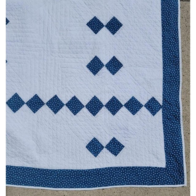 Folk Art 19th Century Blue & White Irish Chain Quilt For Sale - Image 3 of 5