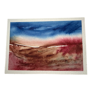 “Crimson Horizon” Original Abstract Watercolor Landscape by Nancy Smith