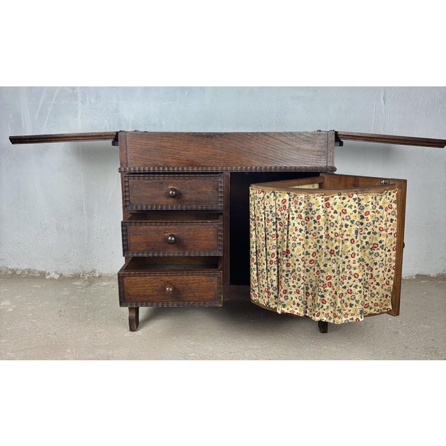 Spanish Oak Sewing Cabinet with Fabric Basket, Early 20th Century For Sale - Image 10 of 18