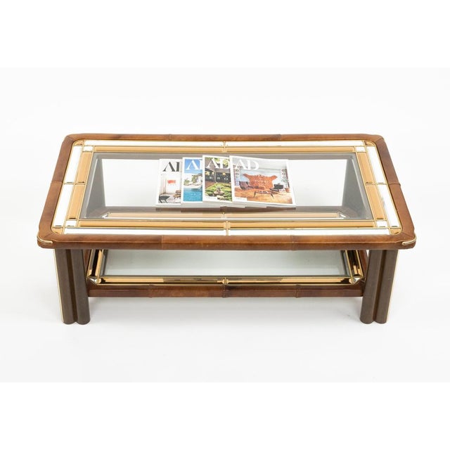 Mid-Century Modern Rectangular Coffee Table in Leather and Glass, 1970s For Sale - Image 8 of 18