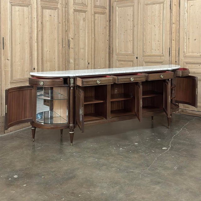 Grand French Louis XVI Mahogany Round-Sided Buffet With Carrara Marble For Sale - Image 11 of 18