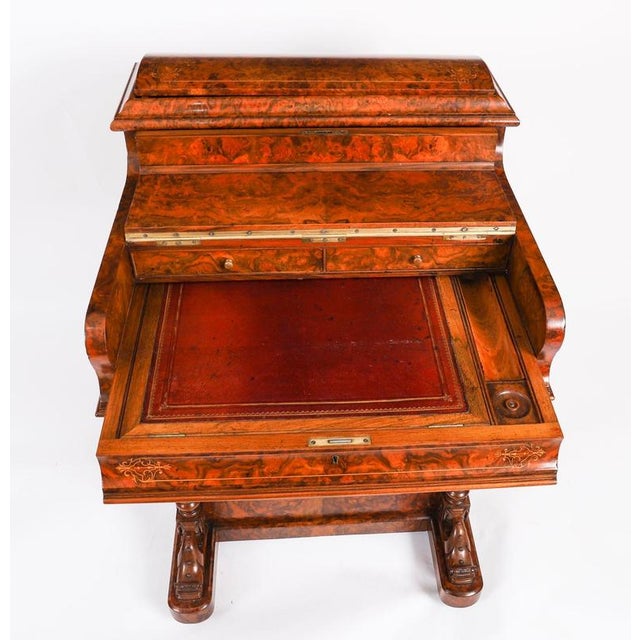 Gold Antique Victorian Burr Walnut and Inlaid Pop Up Davenport Desk, 19th Century For Sale - Image 8 of 18