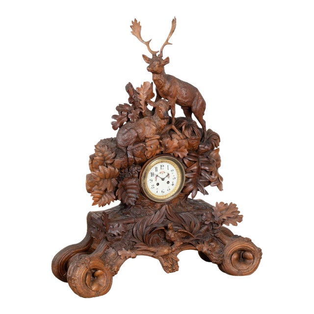 19th Century Hand Carved Black Forest Mantel Game Clock, Germany For Sale