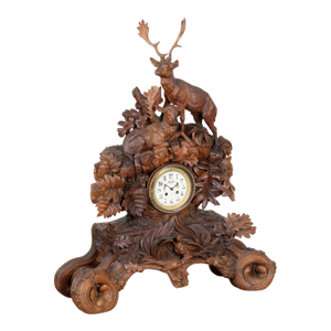 19th Century Hand Carved Black Forest Mantel Game Clock, Germany