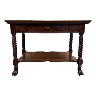 Antique Jacobean Revival Quarter Sawn Tiger Oak Library Sofa Table For Sale