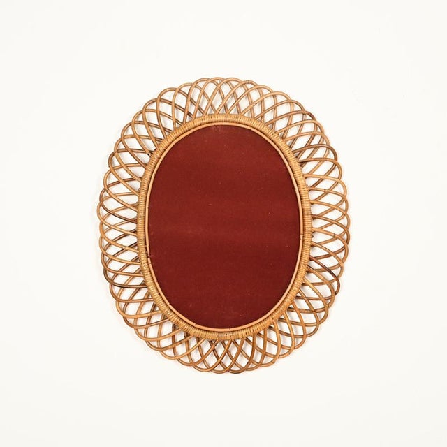 Large Oval Mirror in Bamboo, Rattan and Wicker by Franco Albini, Italy, 1970s For Sale - Image 10 of 11