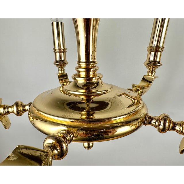 Metal Vintage Spanish 4 & 6 Light Golden Brass Chandeliers from Saeval, Set of 2 For Sale - Image 7 of 10
